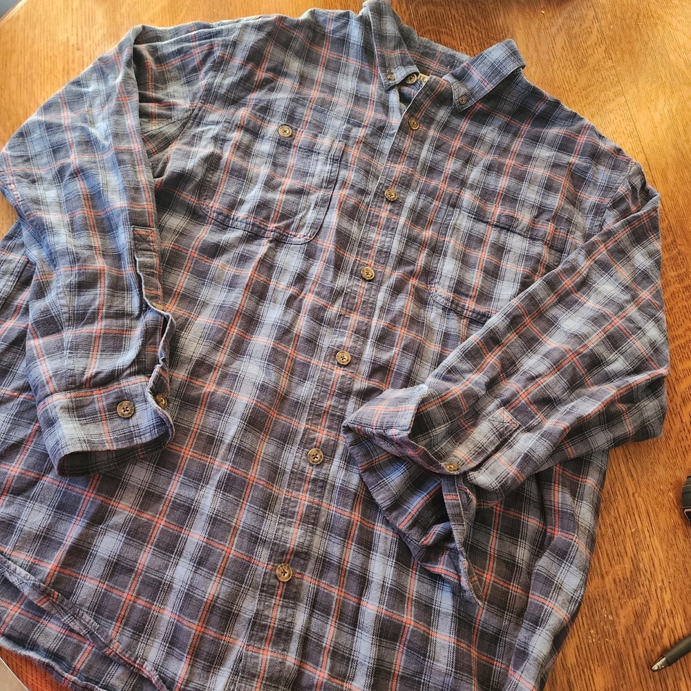 Duluth Trading Co Flannel Shirt Blue Plaid Men's Size XL Country Boy Rugged